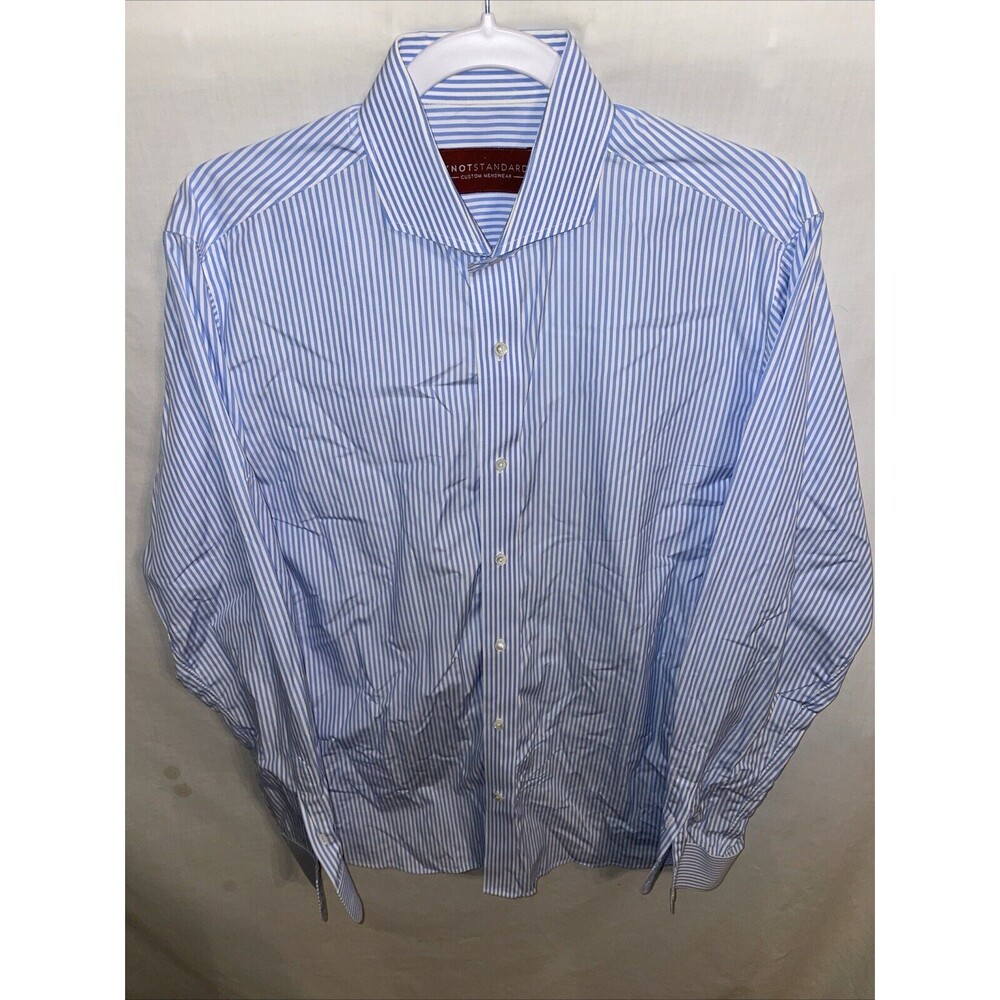 Knotstandard Men’s Dress Shirt Size Medium Blue Striped Business Formal City